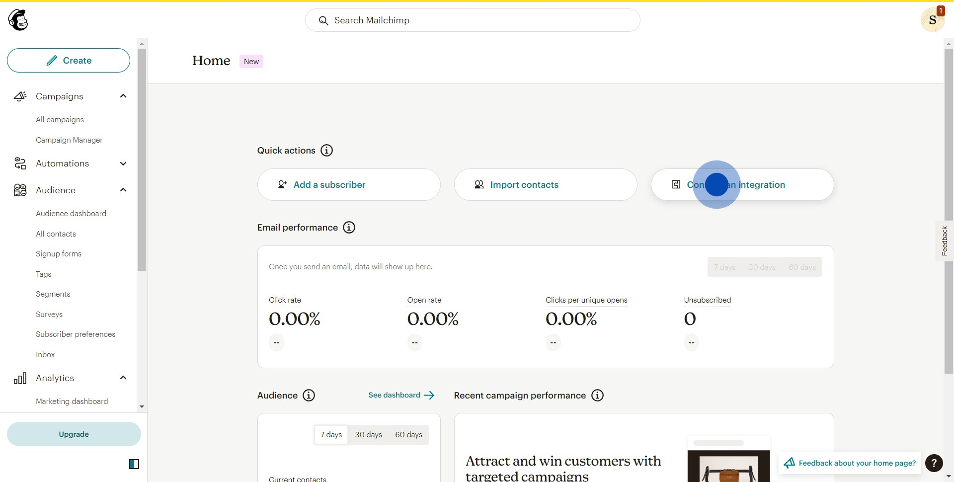 2 Click on "Connect an integration"
