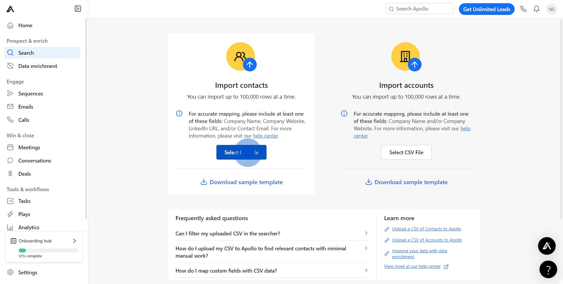 10 Click on "Select CSV File"