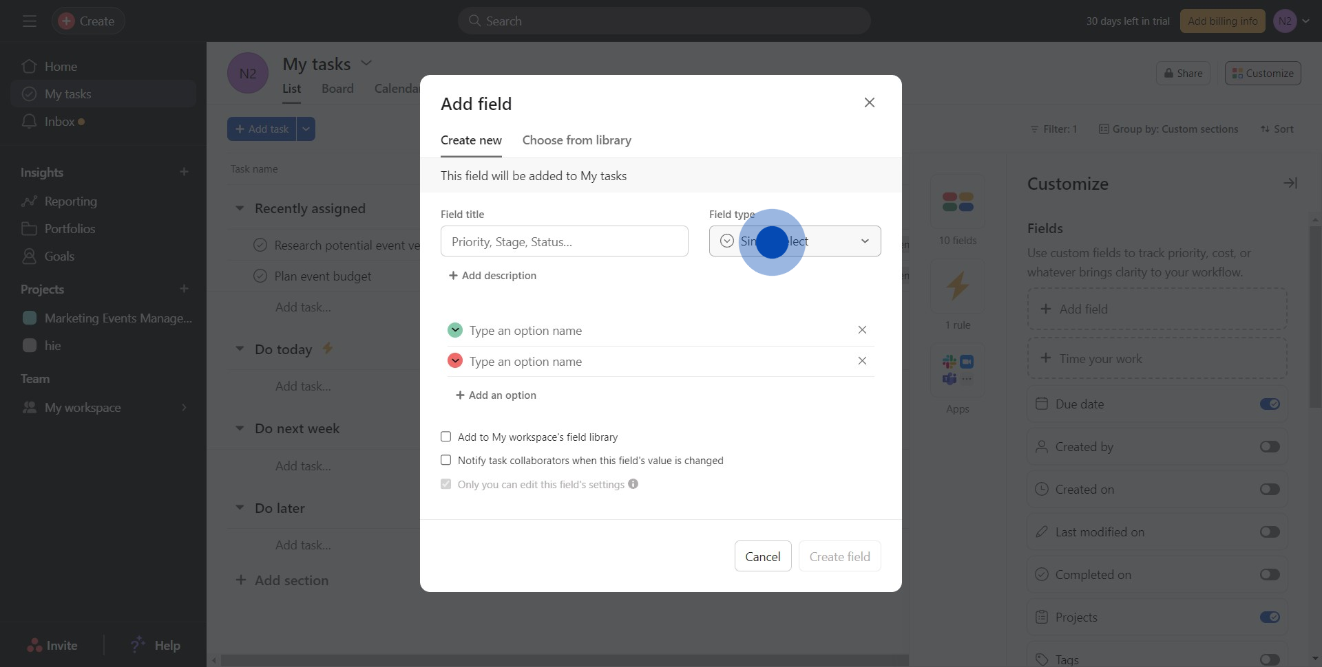 4 Click on "Single-select"