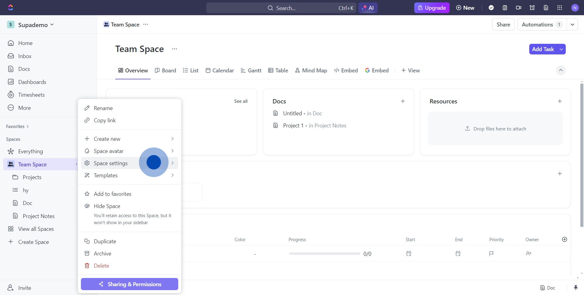 2 Click on "Space settings"