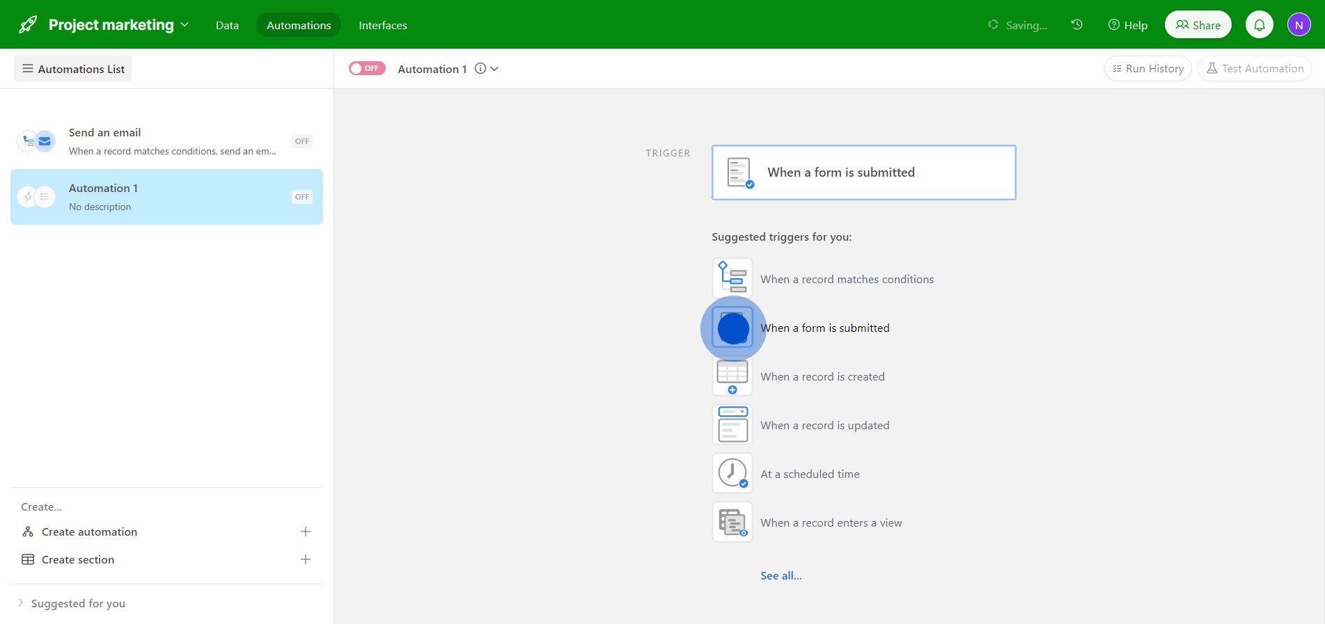 5 Click on "When a form is submitted"