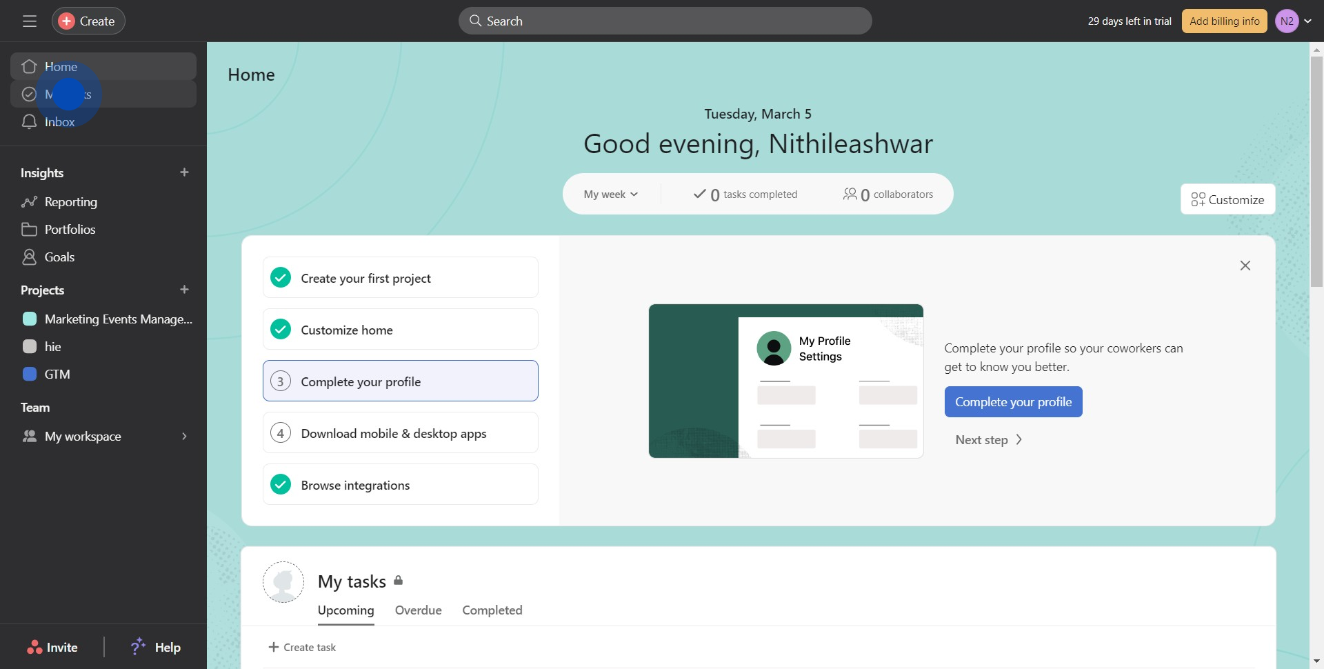 1 Click on "My tasks"