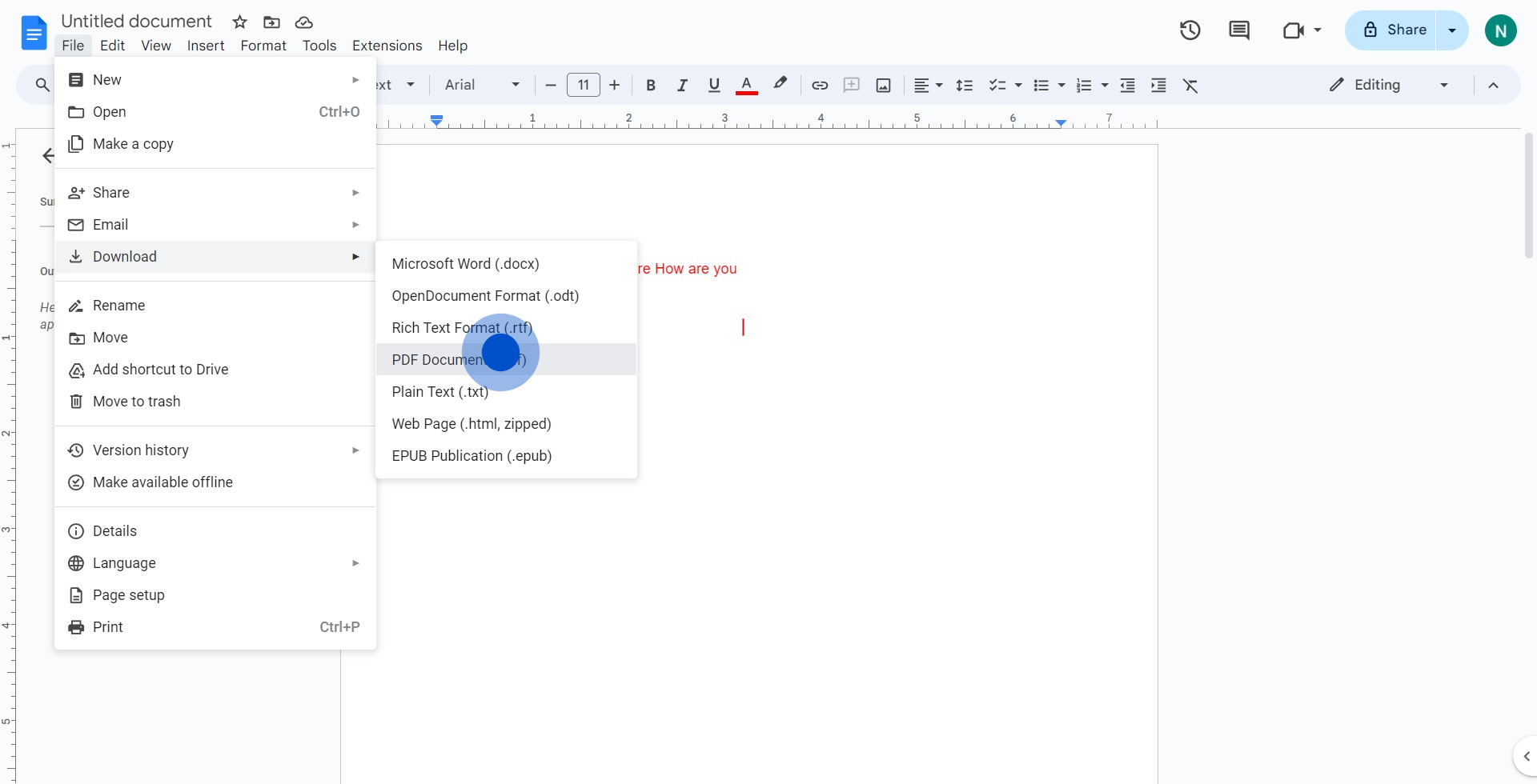3 Click on "PDF Document (.pdf)"