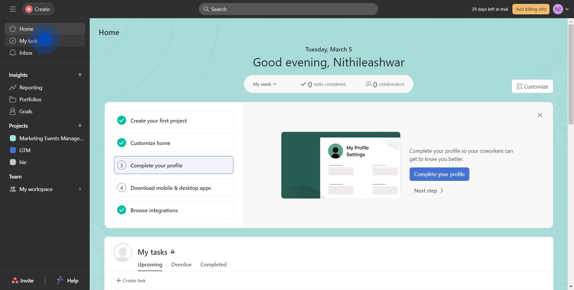 1 Click on "My tasks"
