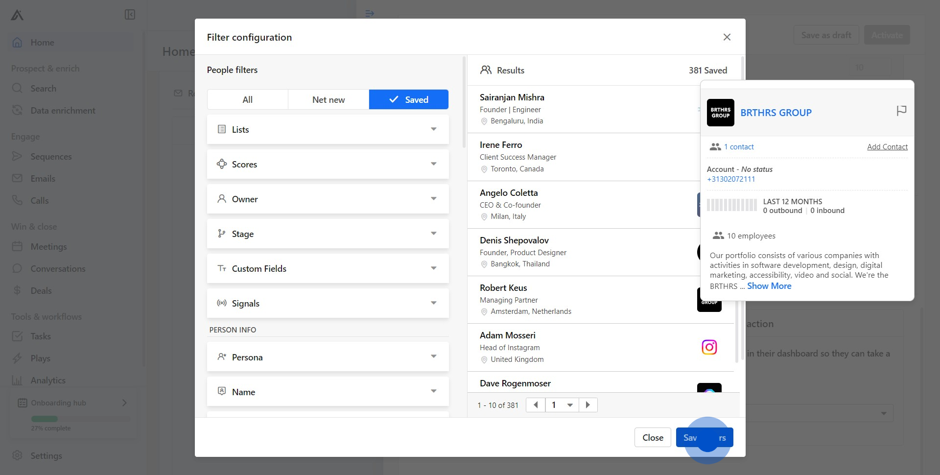 10 Click on "Save filters"
