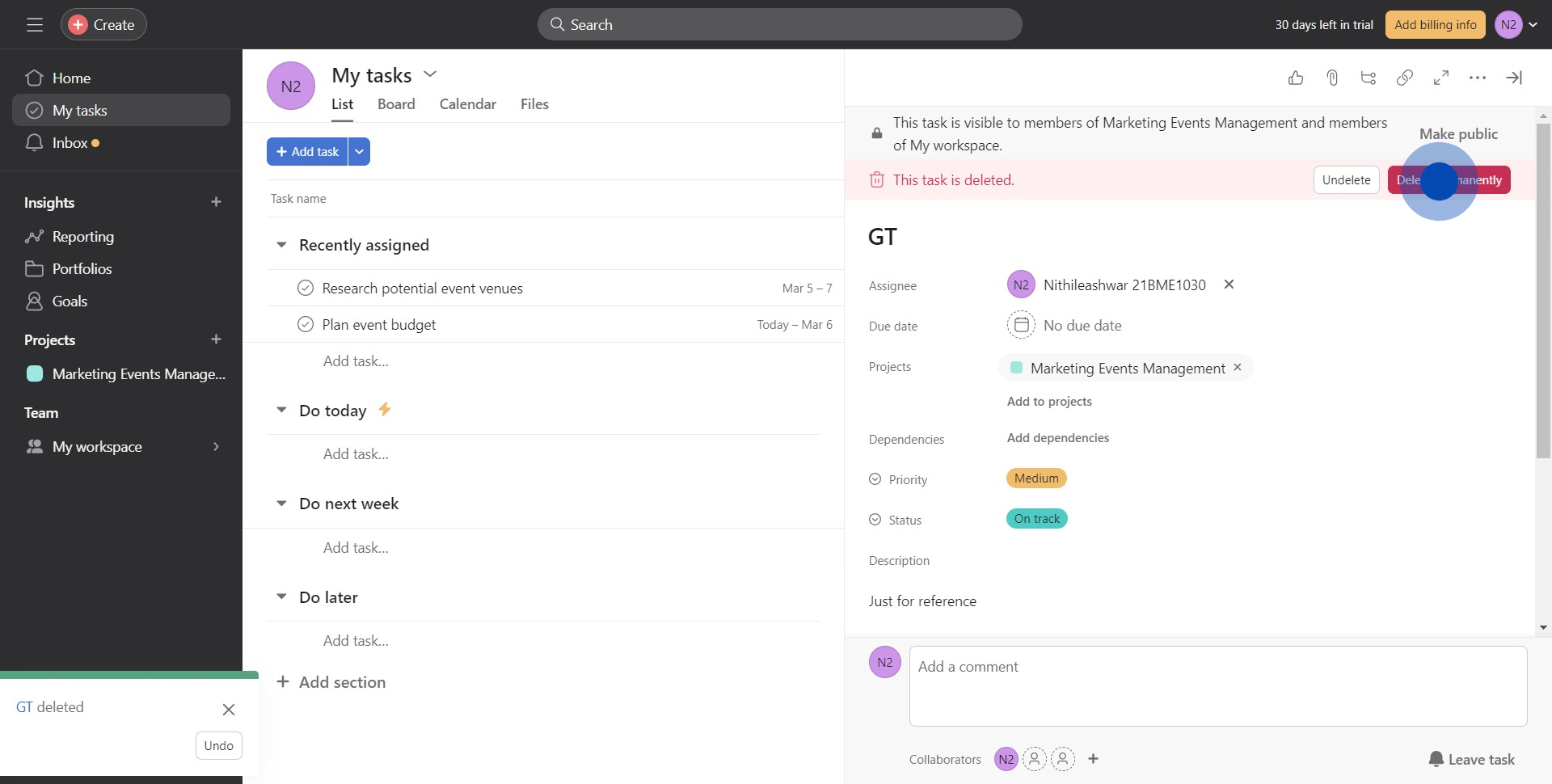 5 Click on "Delete permanently"