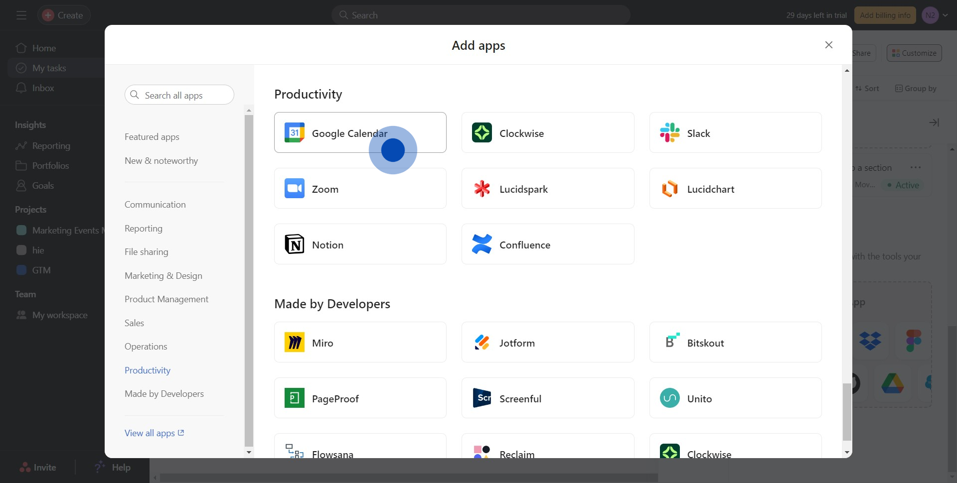 5 Click on "Google Calendar"