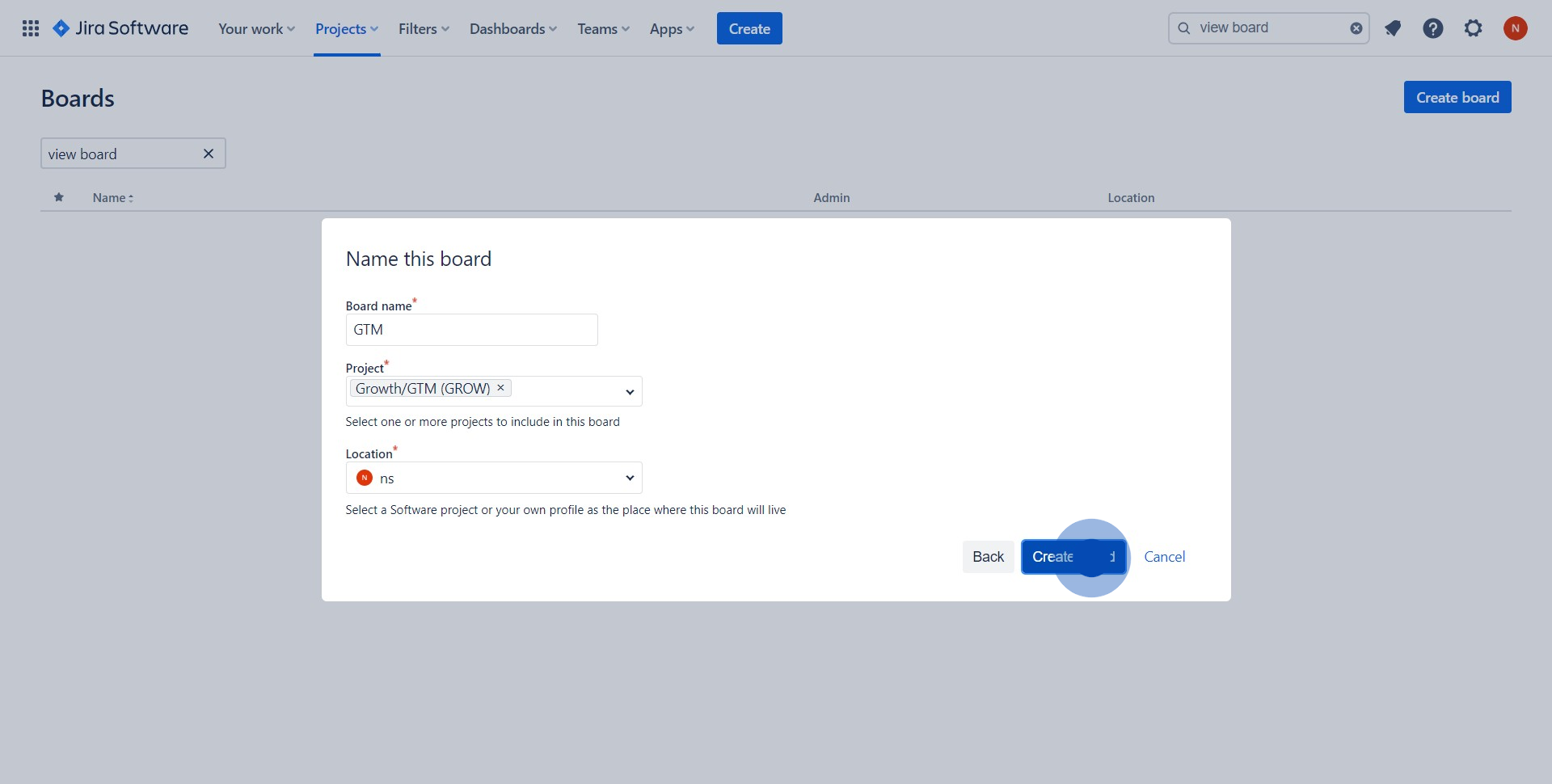 6 Click on "Create board"