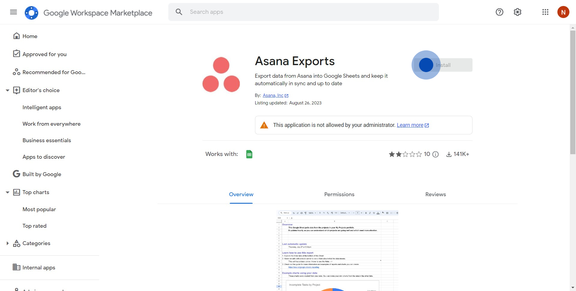 6 Click on "Install"