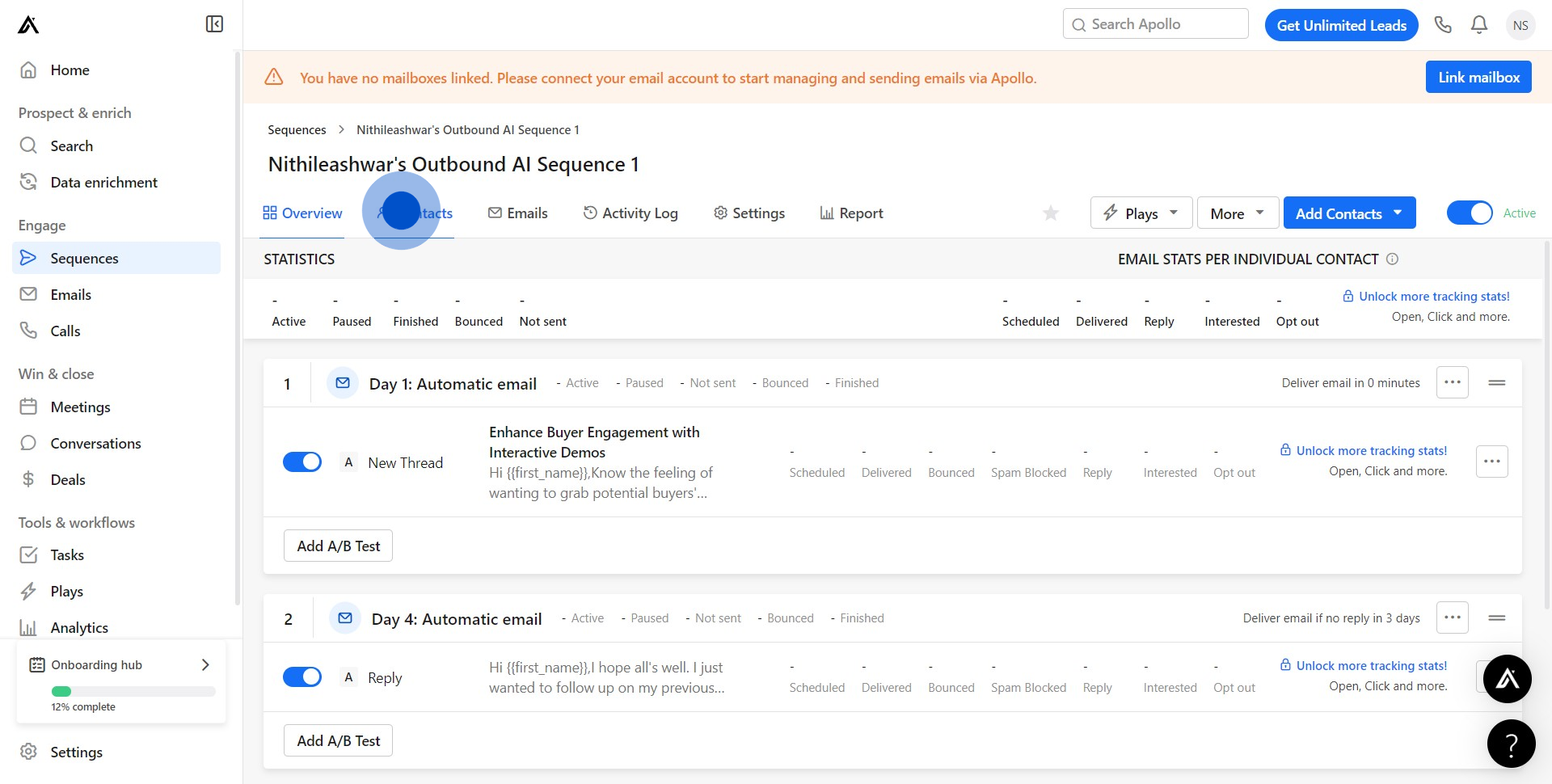 1 Click on "Contacts"