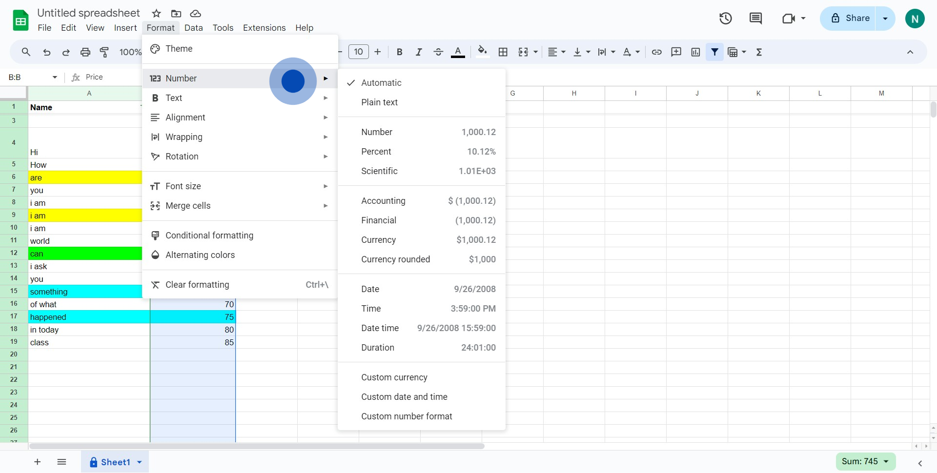 3 Click on "Number
►"