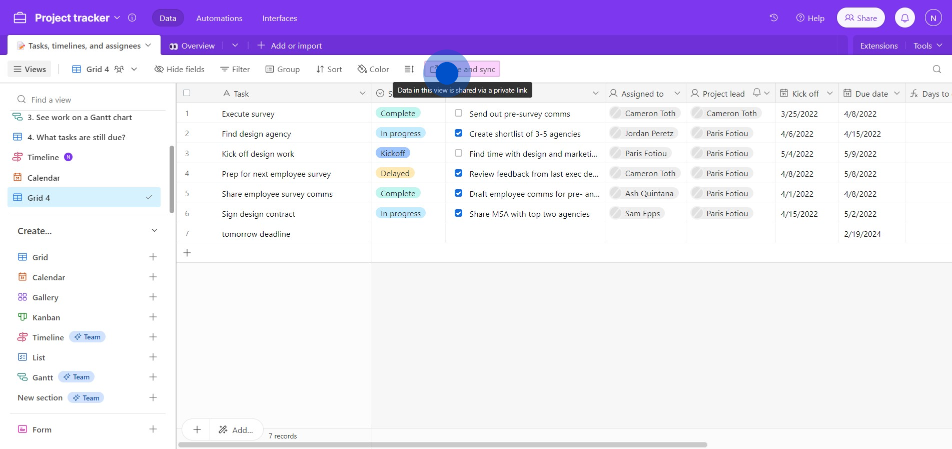 2 Click on "Share and sync"