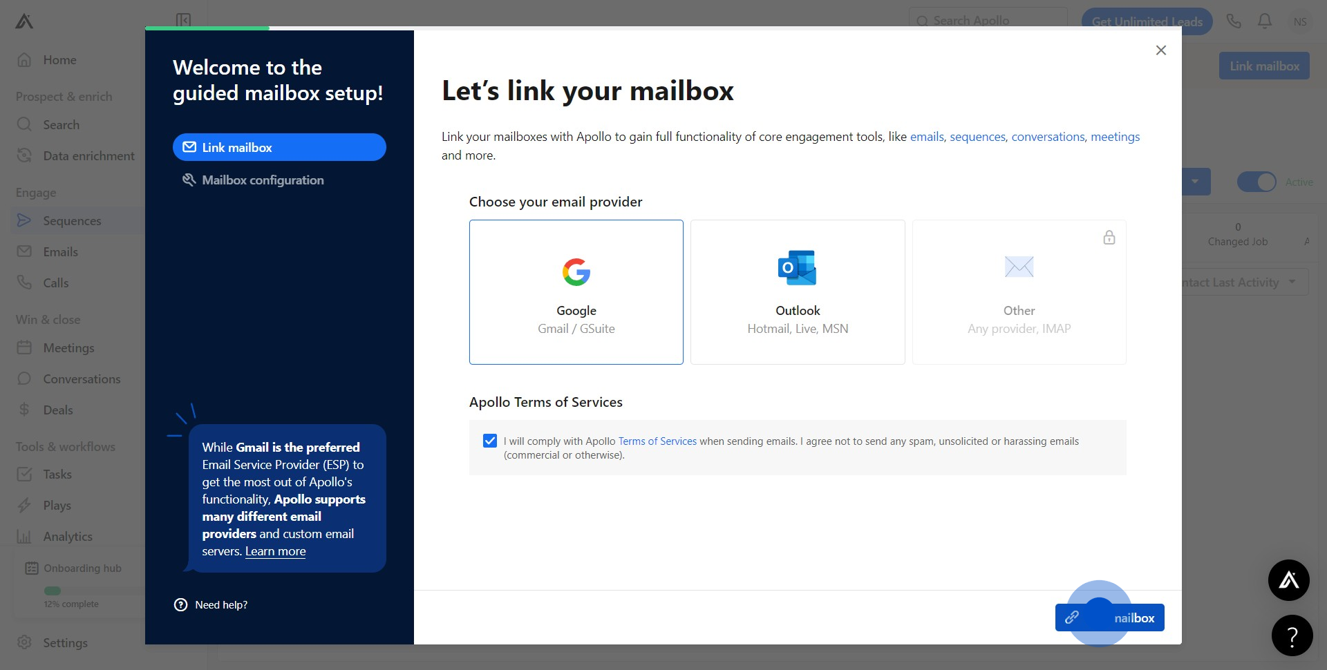 4 Click on "Link mailbox"