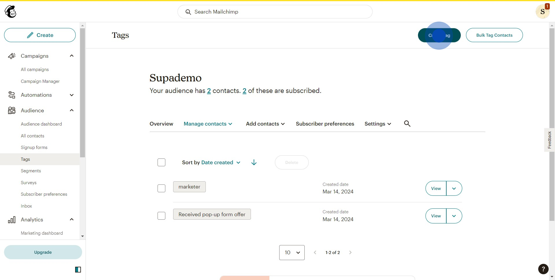 2 Click on "Create Tag"