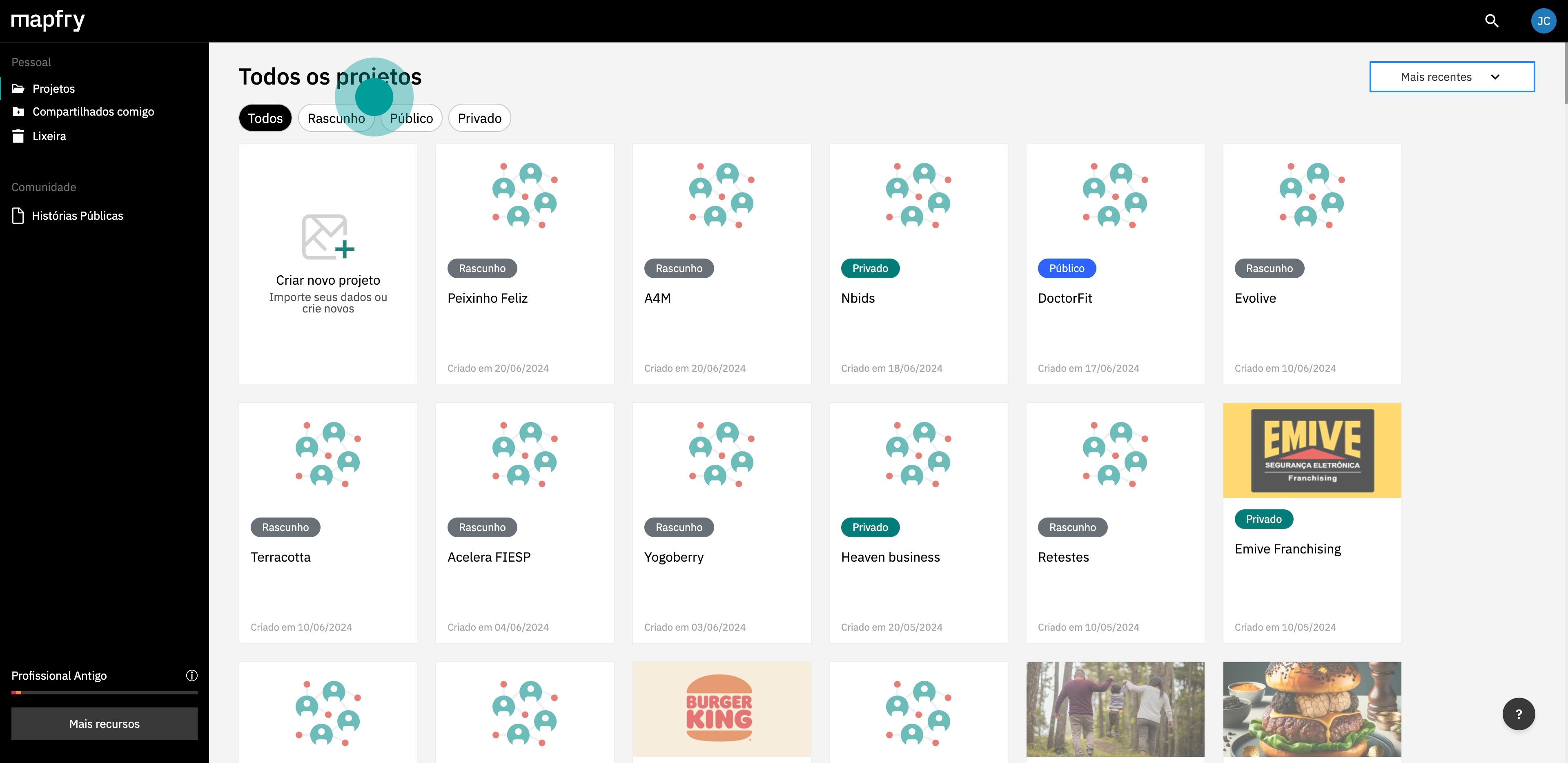 1 Click on "Mais recentes".