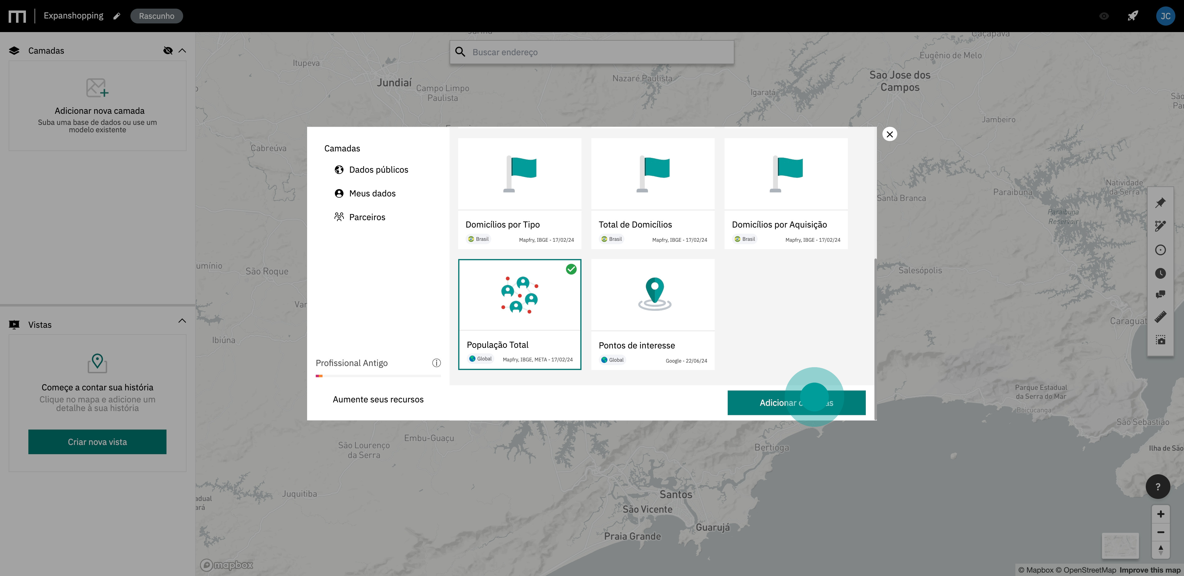 8 Click on "Adicionar camadas".