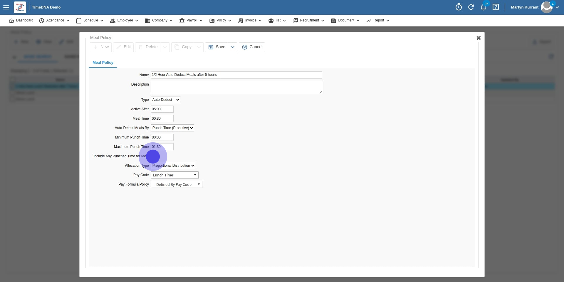 10 Following that, click on "Include Any Punched Time for Meal".