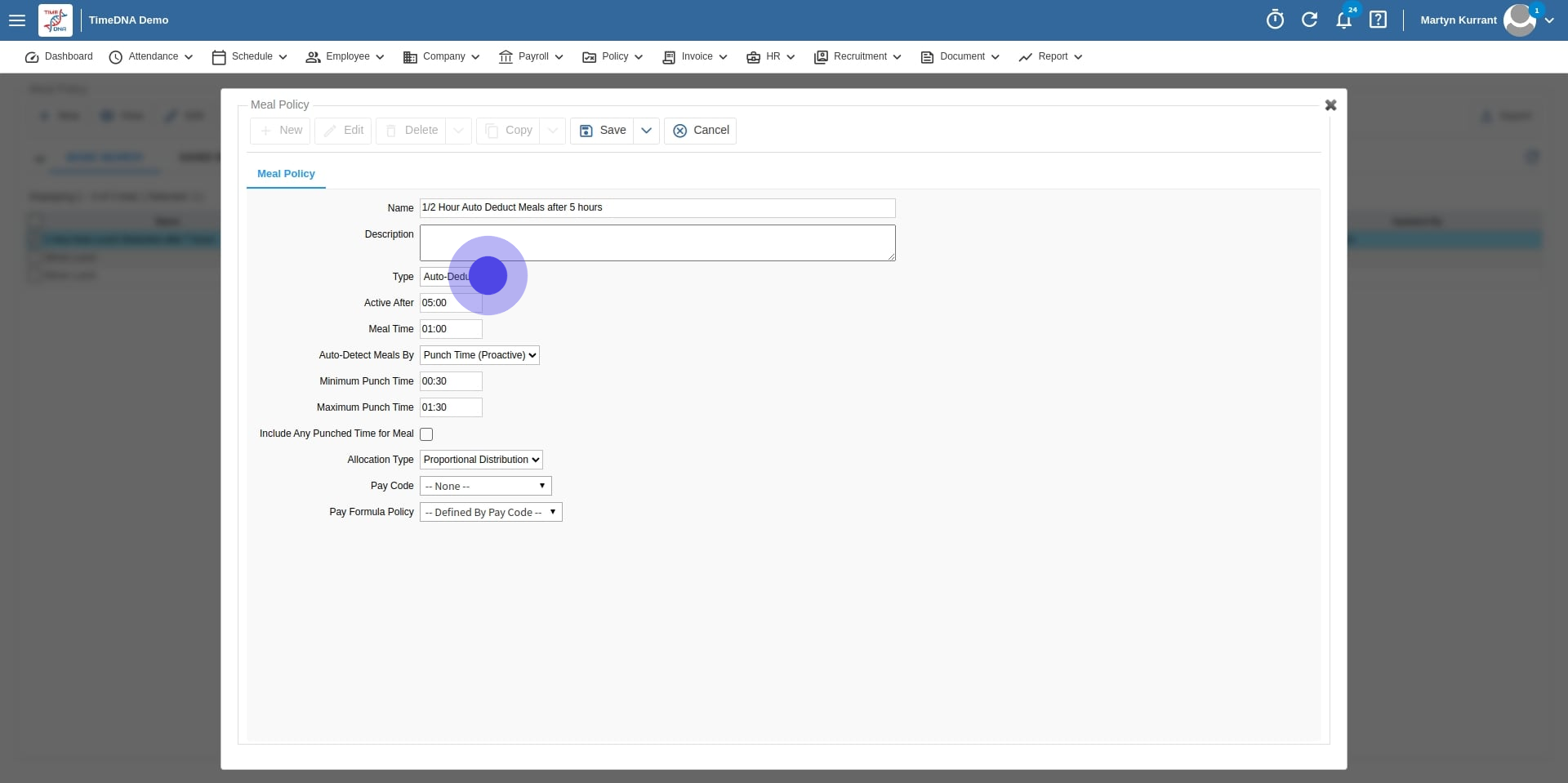 5 Click on "Meal Time".