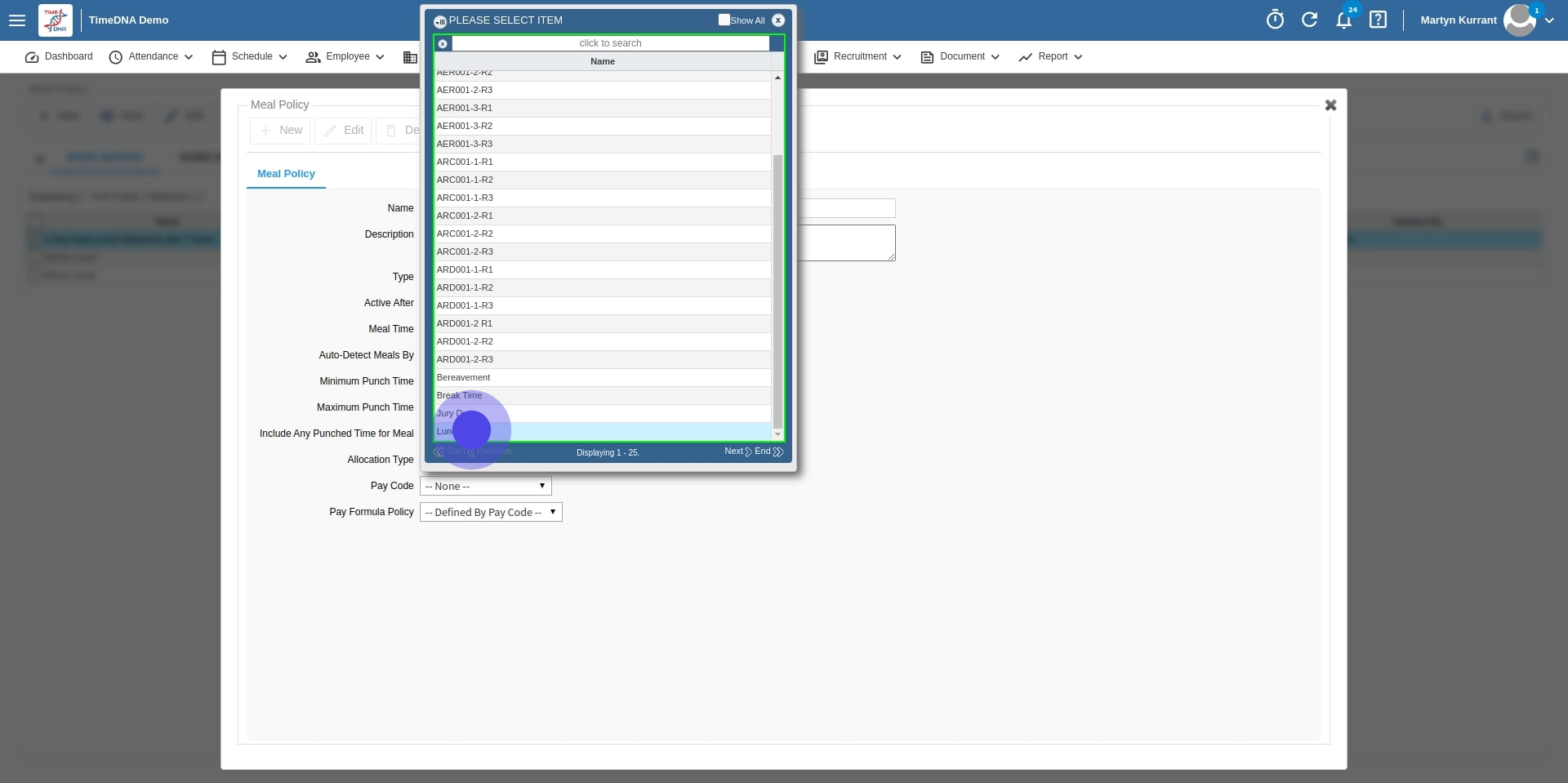 9 Click on "Lunch Time".