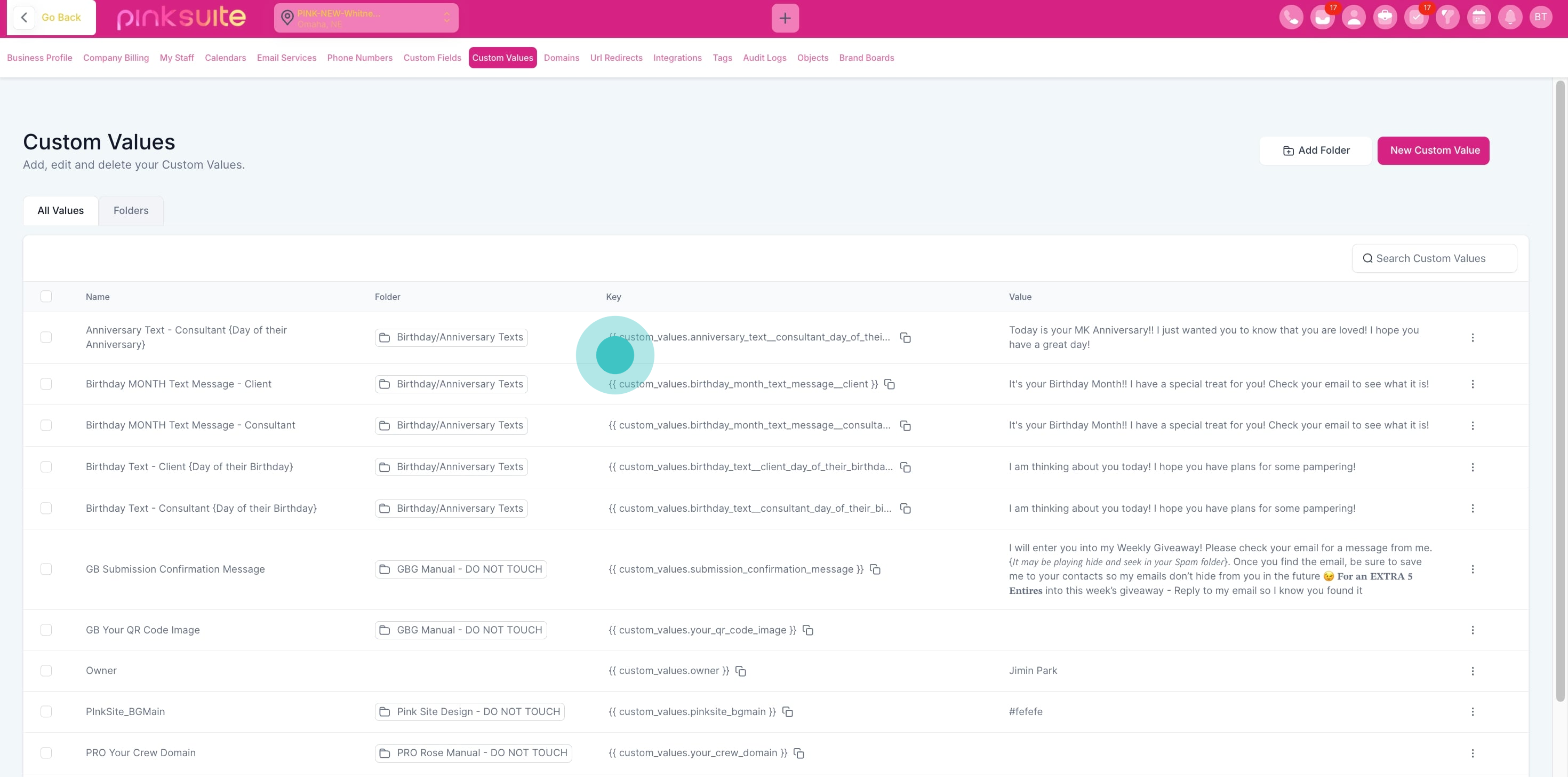 4 Click on "Custom Values".
