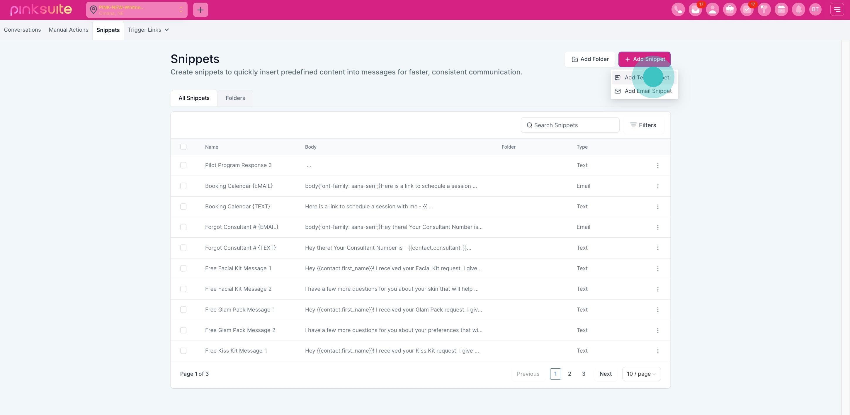 5 Click on "Add Text Snippet".