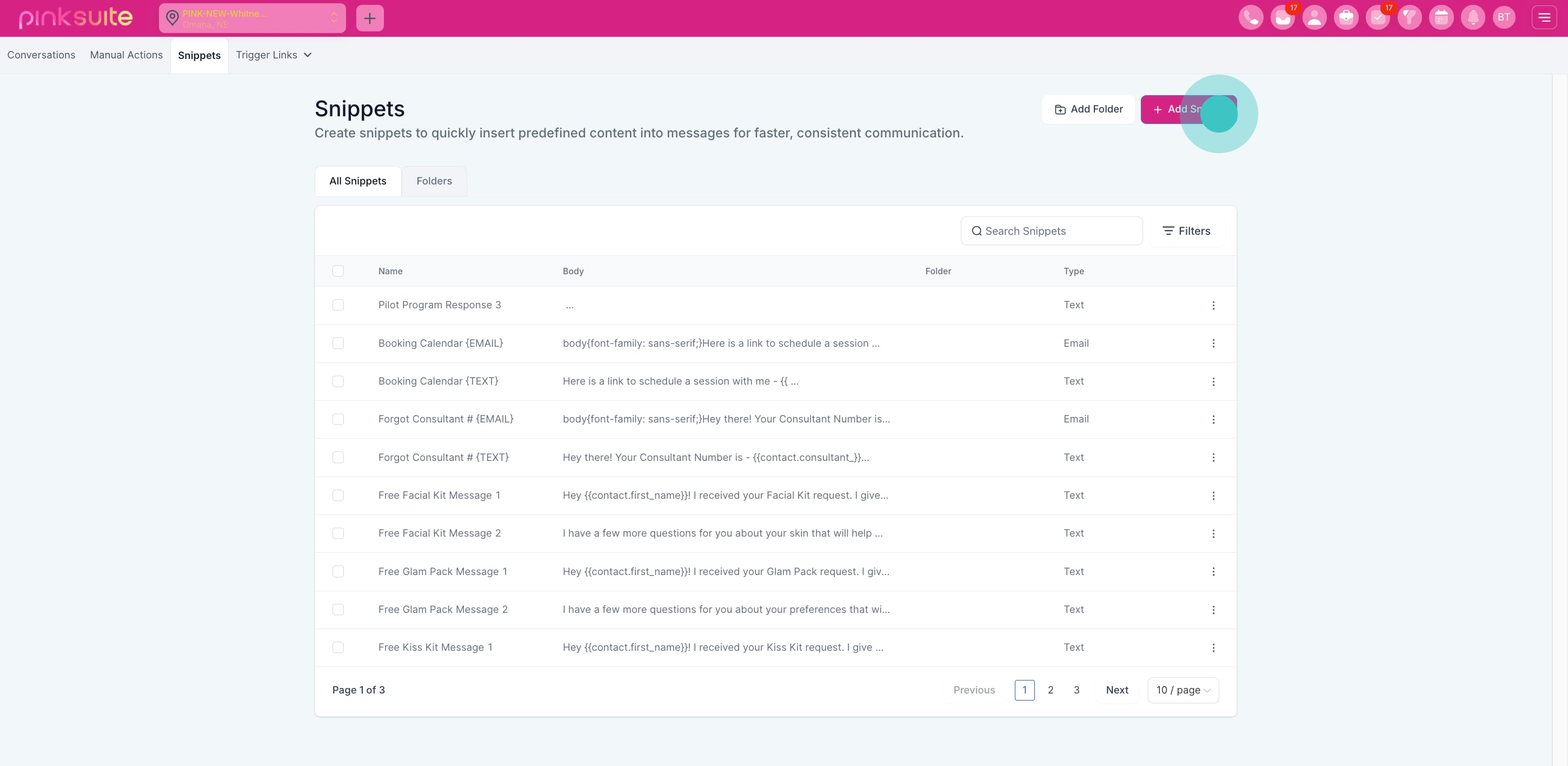 4 Click on "Add Snippet".