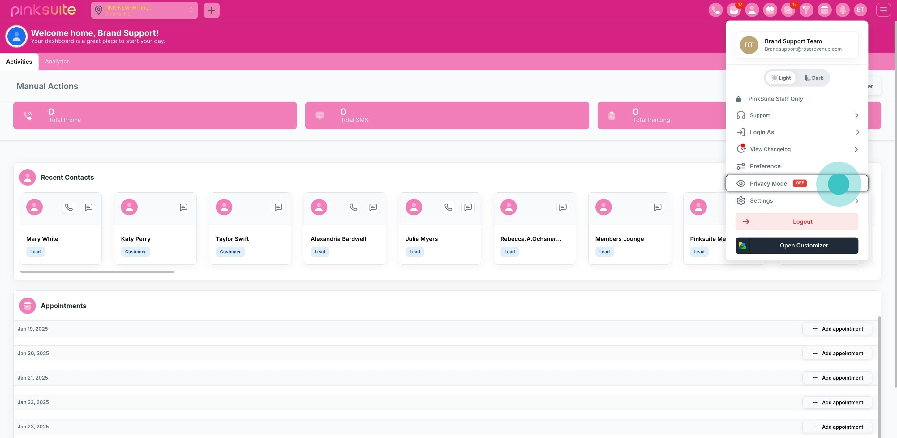 2 Click on "Privacy Mode: Off".
