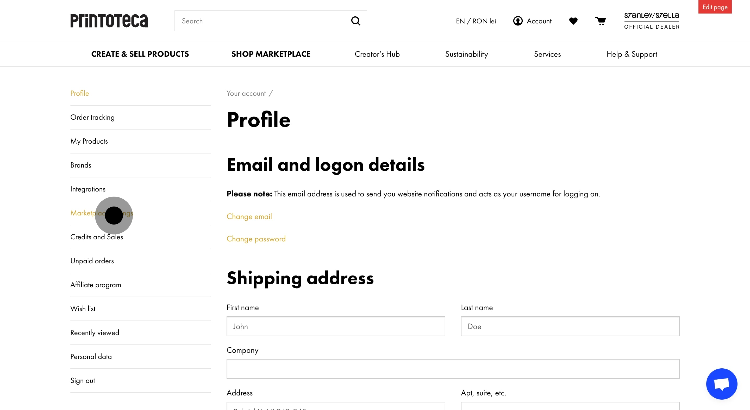 2 Click on "Marketplace settings".