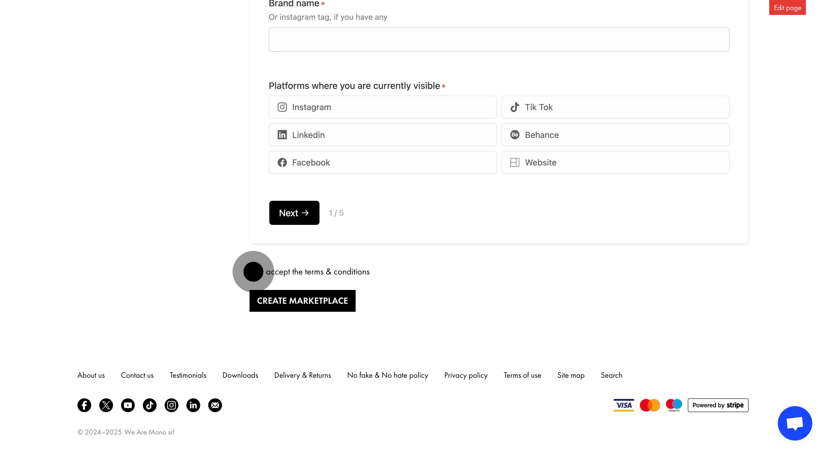 4 Click on "I accept the terms & conditions".